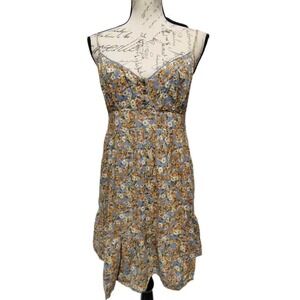 Country Cottagecore Floral Sundress L Mini Adjustable Straps Ruffle Sweetheart